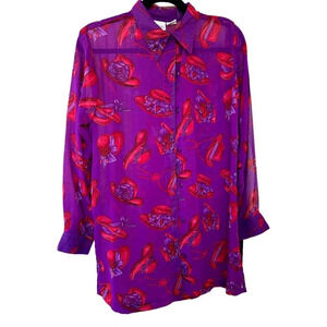 Vintage Red Hat Ladies' Sheer Blouse Size Large - Excellent Condition